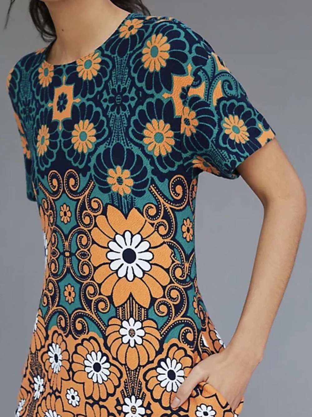 Anthropologie Maeve Floral Mod Mini Dress Medium Retro Boho 60s 70s EUC - Picture 12 of 13